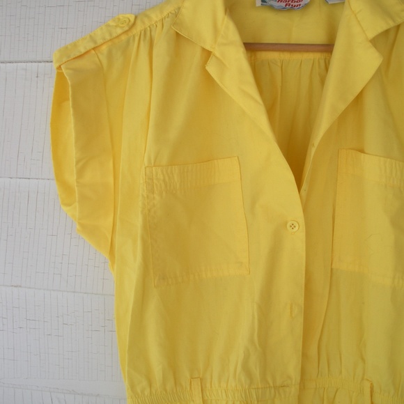 Vintage 1980s 60s 70s Yellow Romper Shortall Playsuit Medium 6 8 - Picture 3 of 7